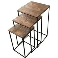 Industrial Nest of 3 Tables - Black, Mango Wood