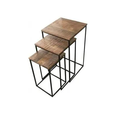 Industrial Nest of 3 Tables - Black, Mango Wood image