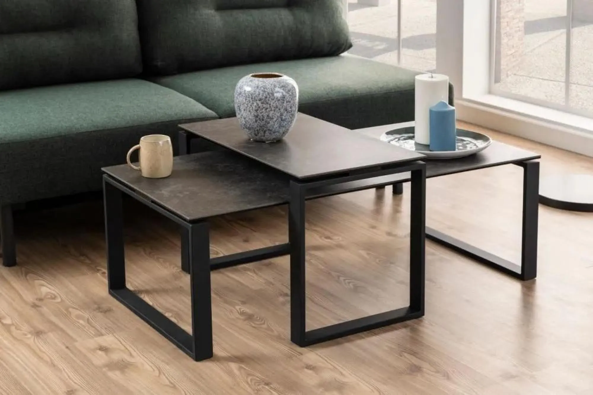 Kiefer Set of 2 Coffee Tables - Black, Ceramic