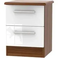 Knightsbridge 2 Drawer Bedside Cabinet - White, Noche Walnut