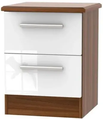 Knightsbridge 2 Drawer Bedside Cabinet - White, Noche Walnut image