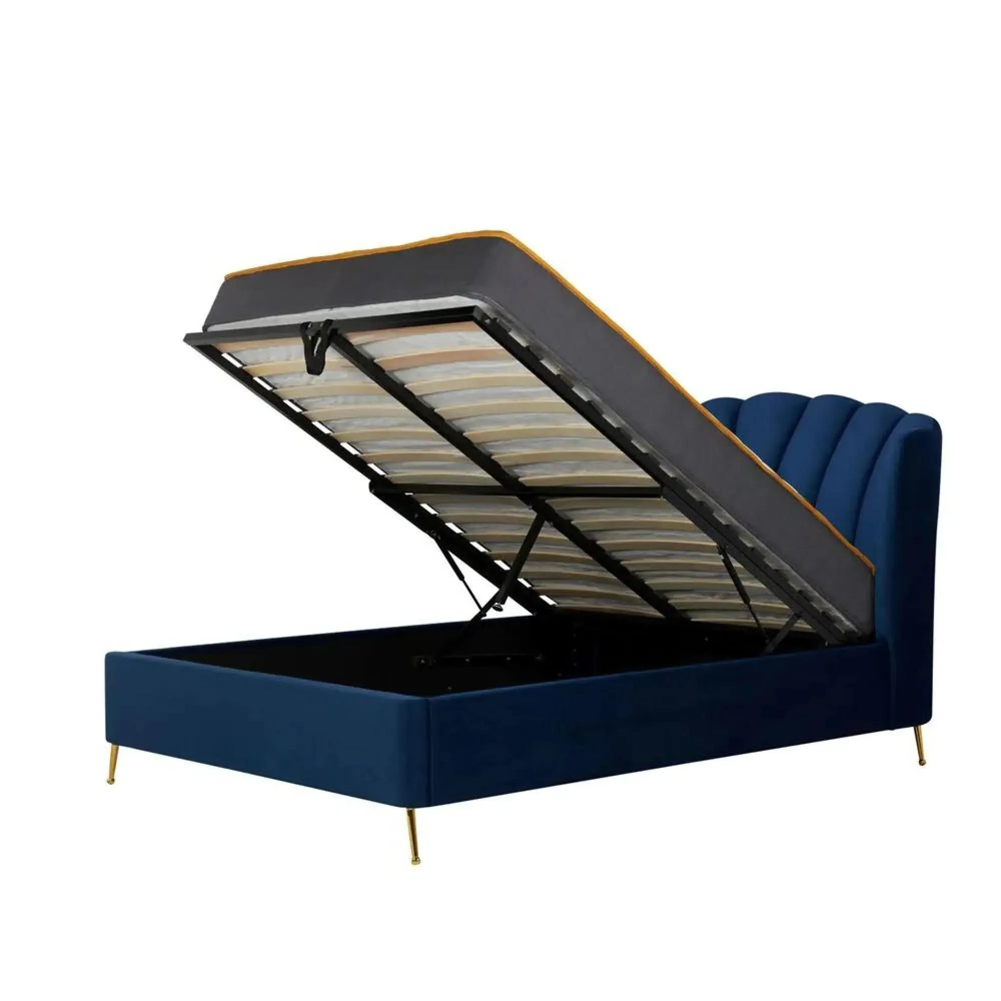 Lottie King Size Ottoman Bed with Storage - Blue, Fabric