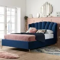 Lottie King Size Ottoman Bed with Storage - Blue, Fabric