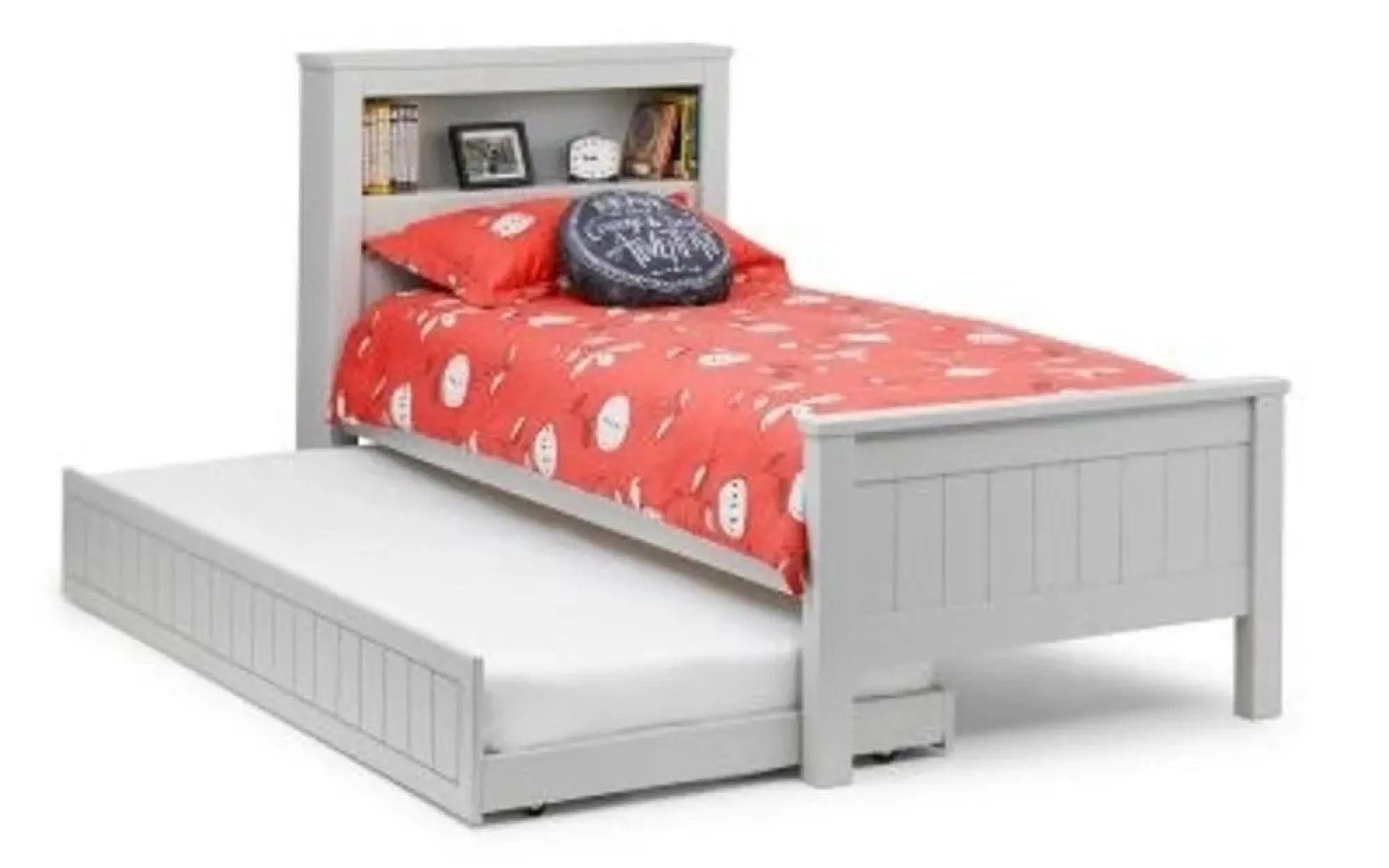 Maine Single Bed with Bookcase - Grey