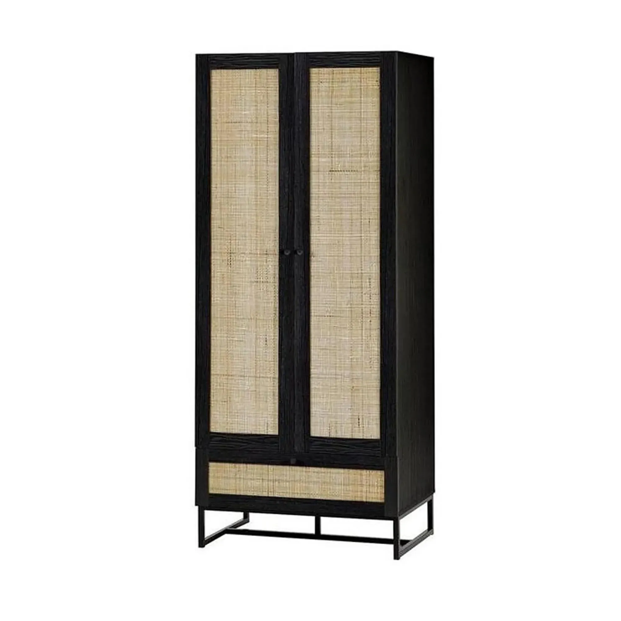Padstow 2 Door 1 Drawer Double Wardrobe - Black, Rattan