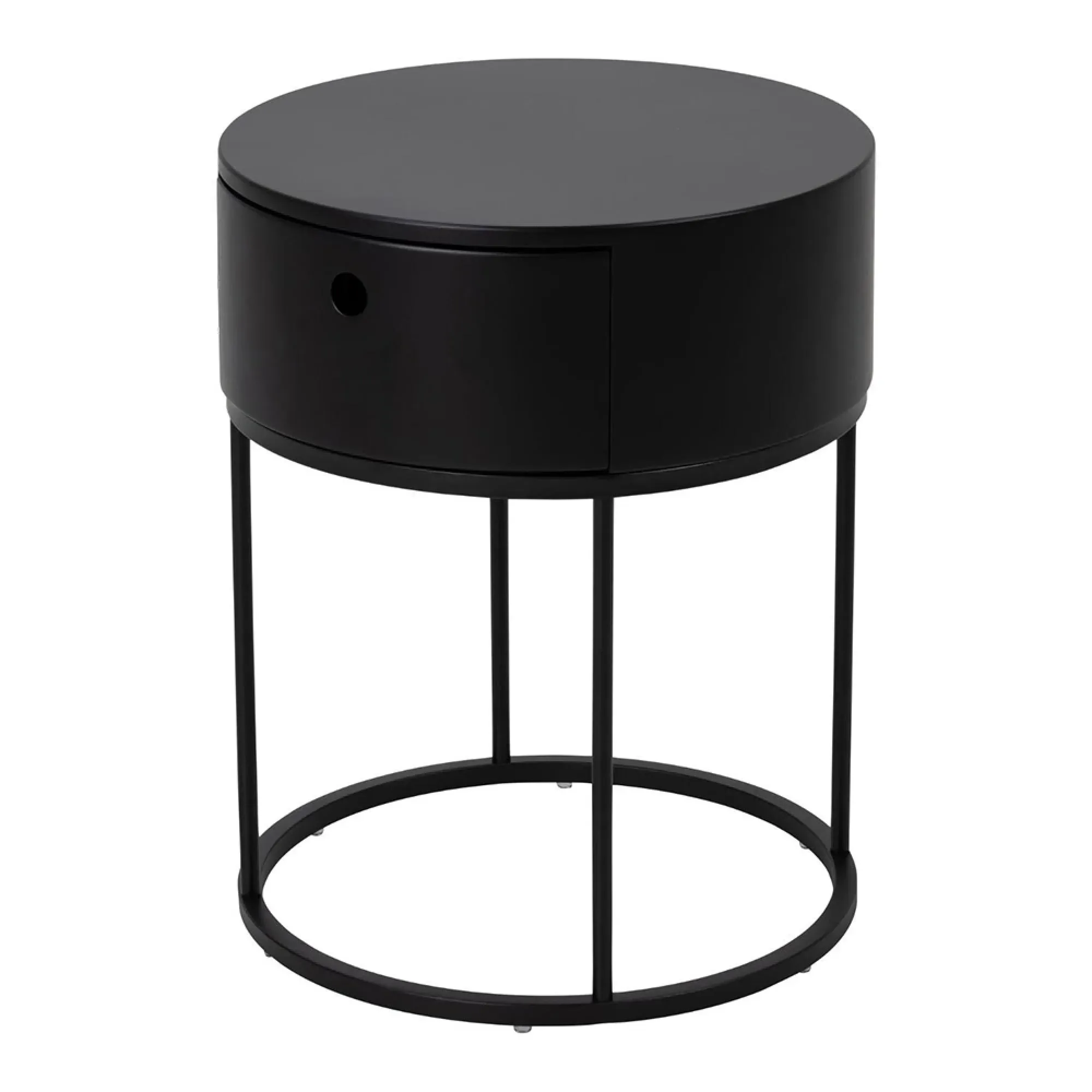 Polo Round 1 Drawer Bedside Table - Black