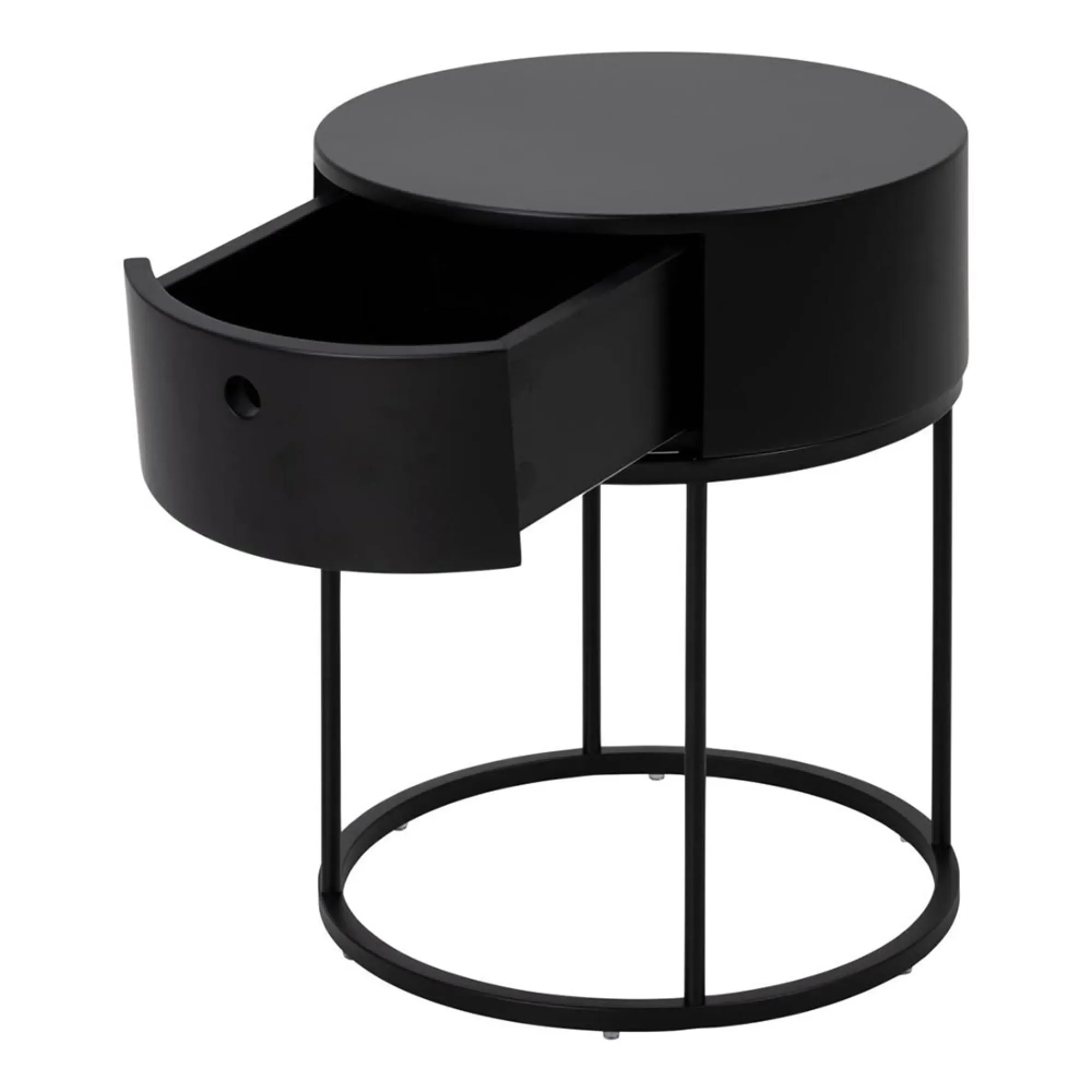 Polo Round 1 Drawer Bedside Table - Black
