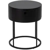 Polo Round 1 Drawer Bedside Table - Black