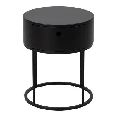 Polo Round 1 Drawer Bedside Table - Black image