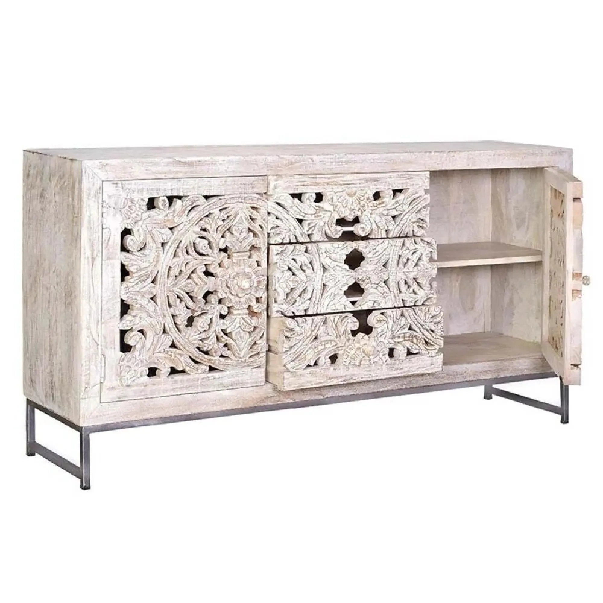 Quintana 2 Door Large Sideboard - White Washed, Mango Wood