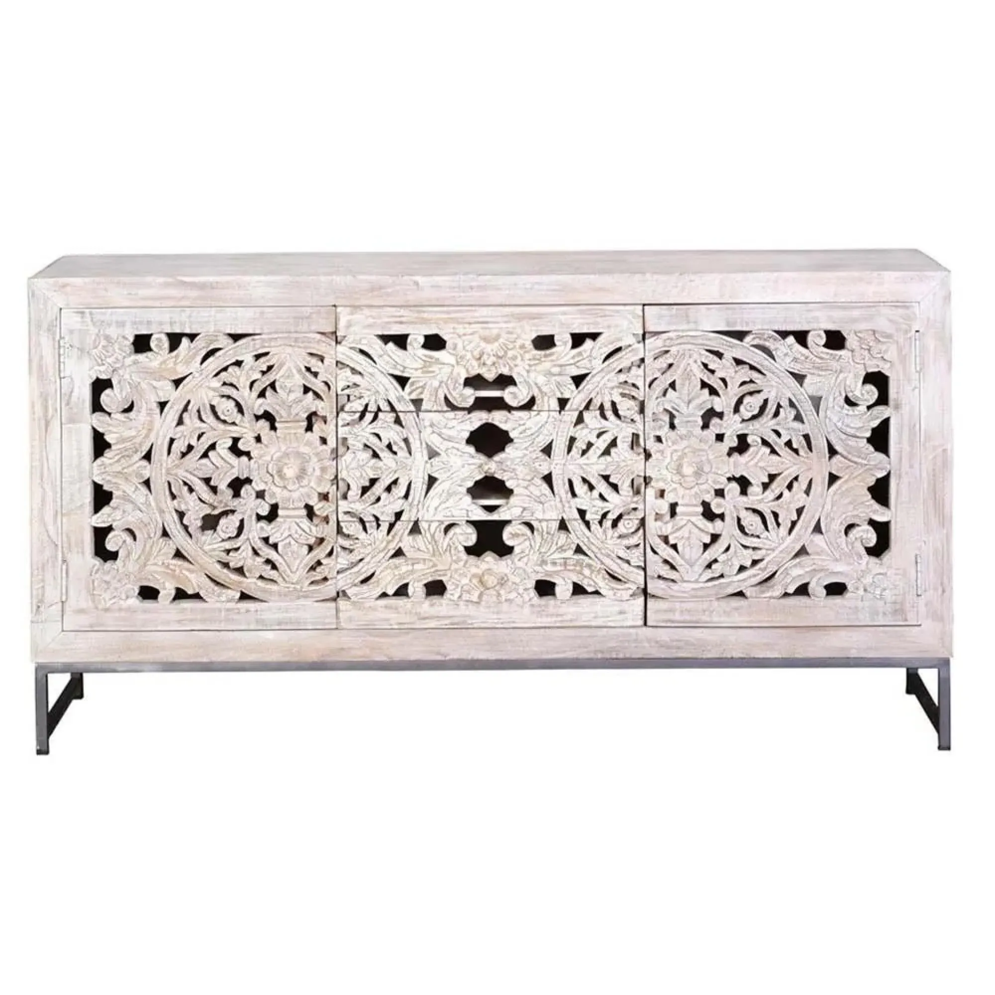Quintana 2 Door Large Sideboard - White Washed, Mango Wood