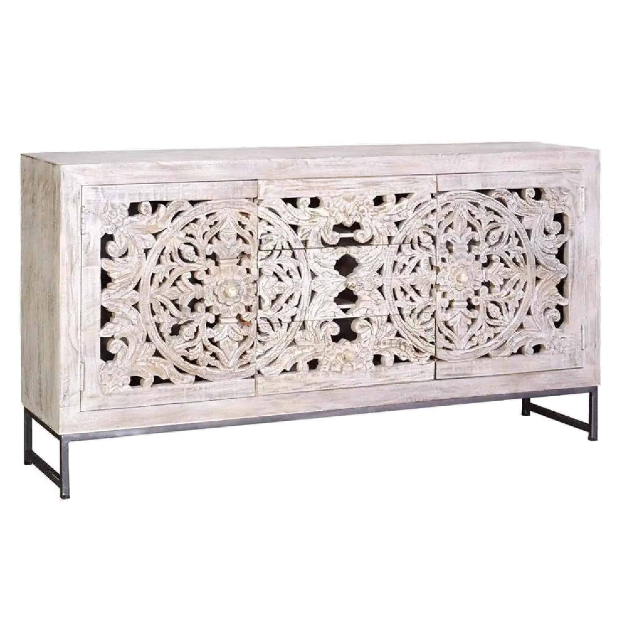Quintana 2 Door Large Sideboard - White Washed, Mango Wood