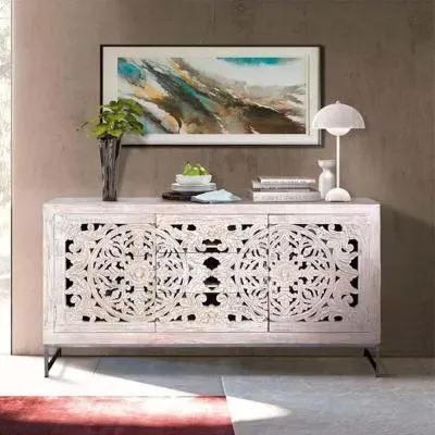Quintana 2 Door Large Sideboard - White Washed, Mango Wood