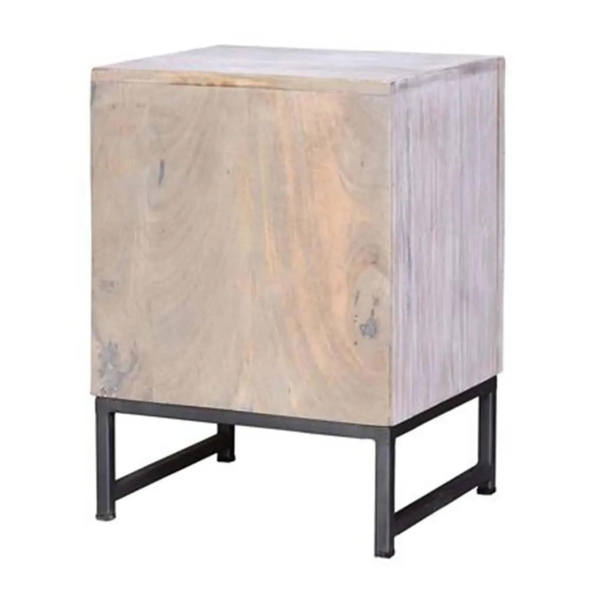 Quintana Carved 1 Door Bedside Cabinet - White Washed, Mango Wood