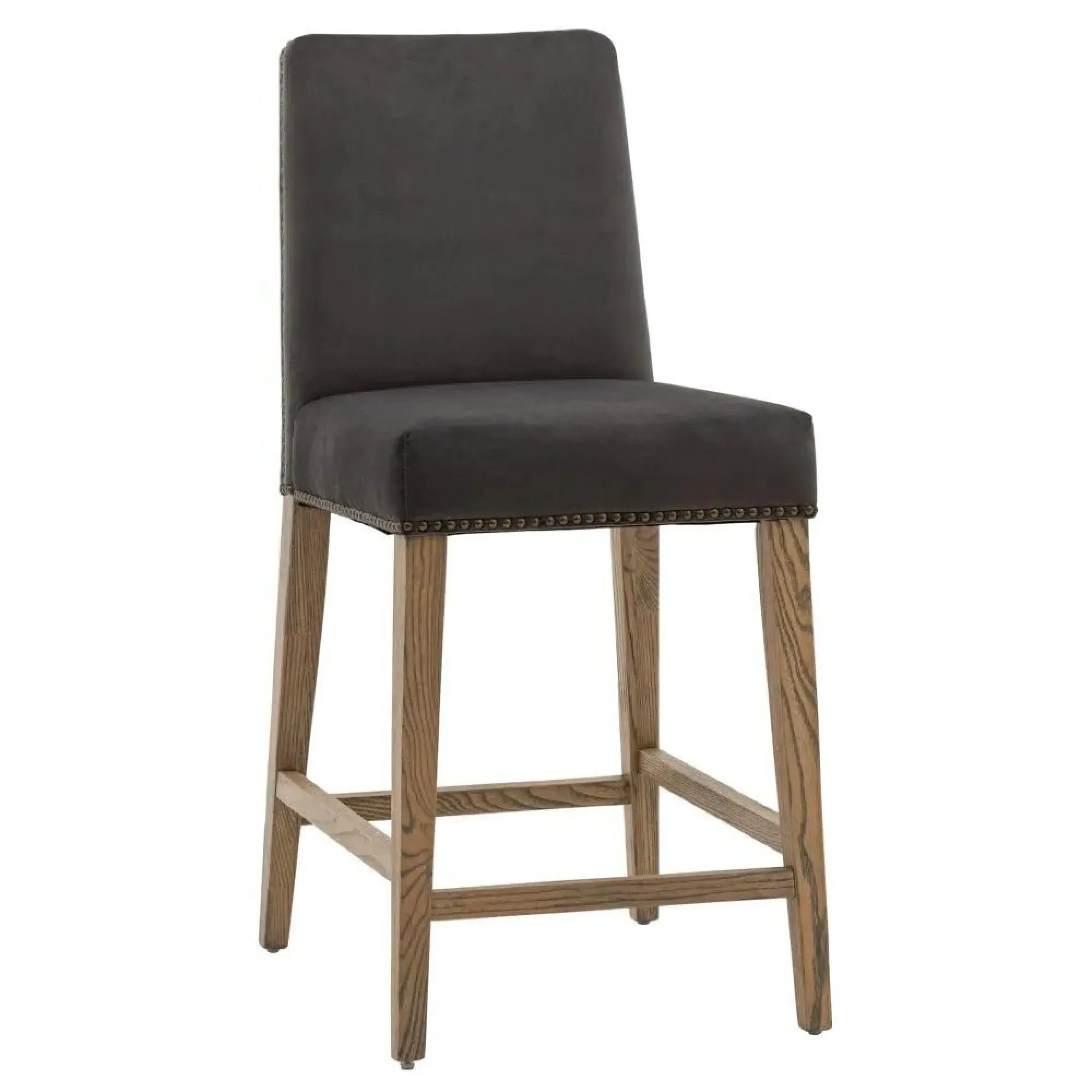 Rex Set of 2 Bar Stools - Mouse, Velvet