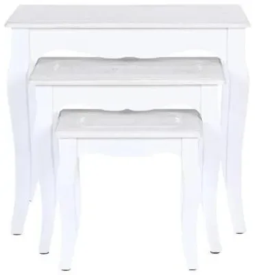 Romantic White Wood Side Table Set of 3 - White
