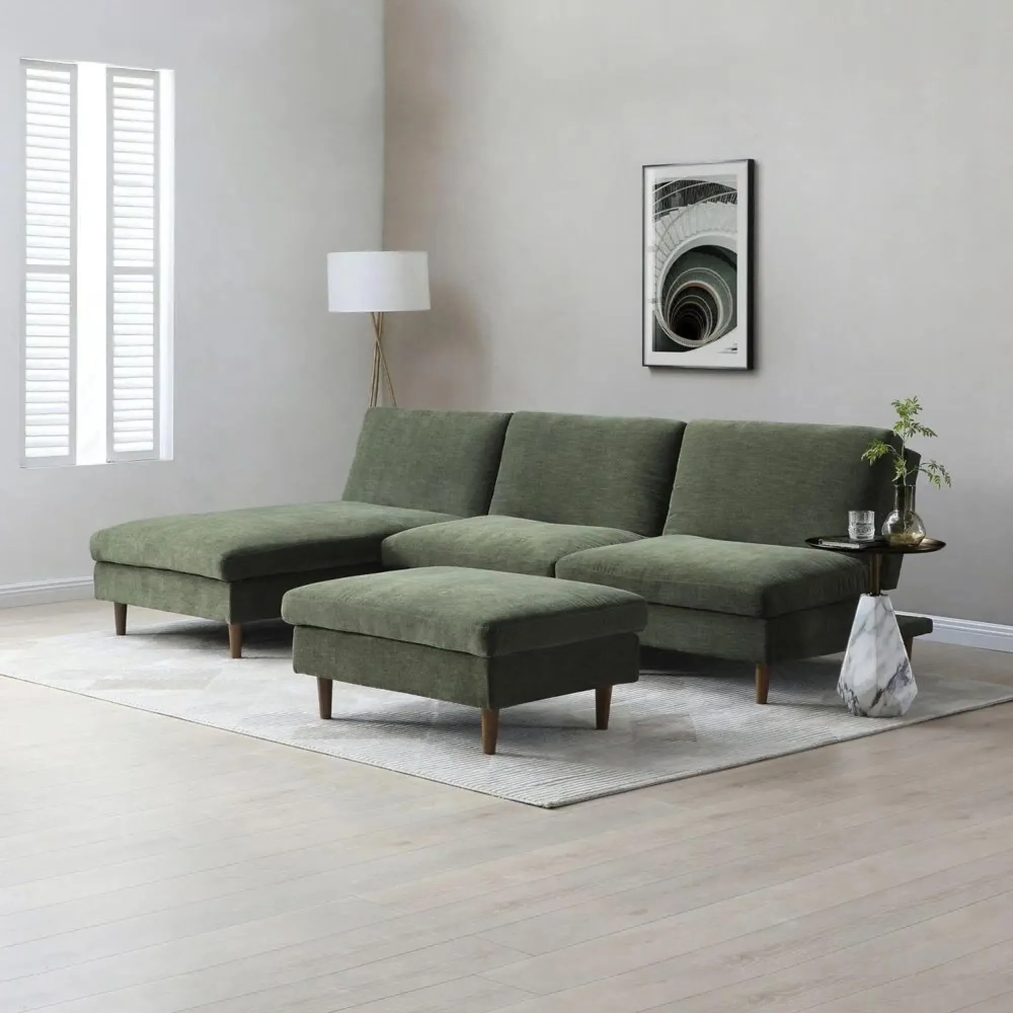 Scott Eryx Ottoman Footstool - Olive, Chenille