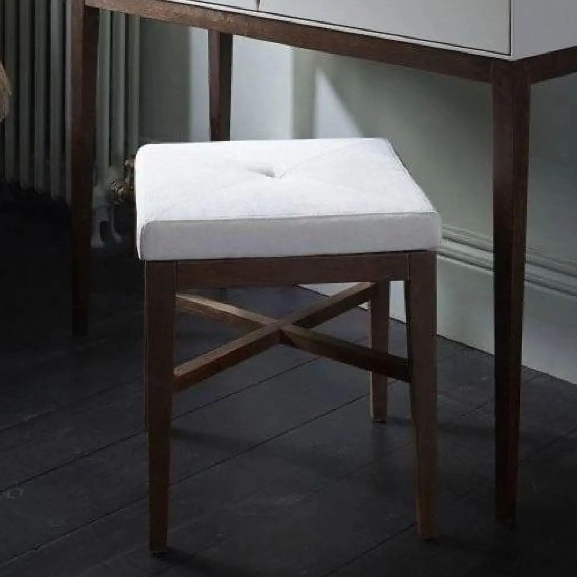 Stratford Upholstered Stool - Off White, Walnut