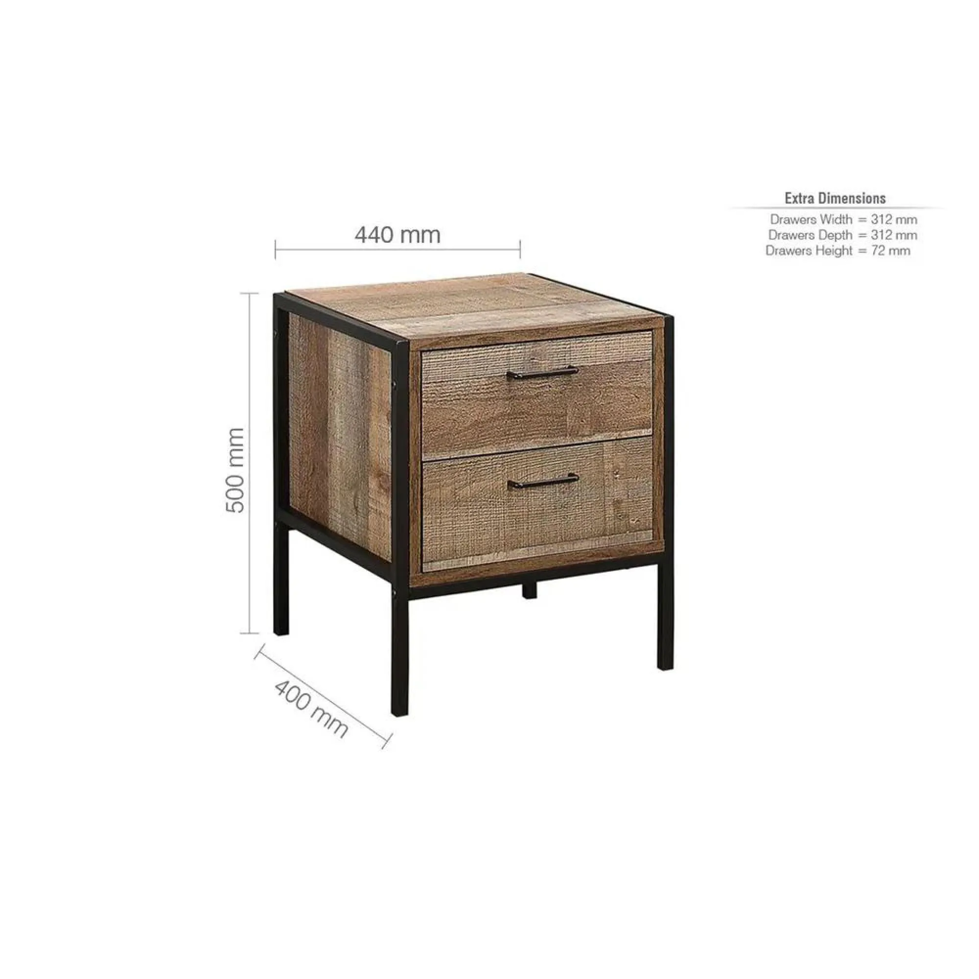 Urban 2 Drawer Bedside Table - Rustic, Wood Effect