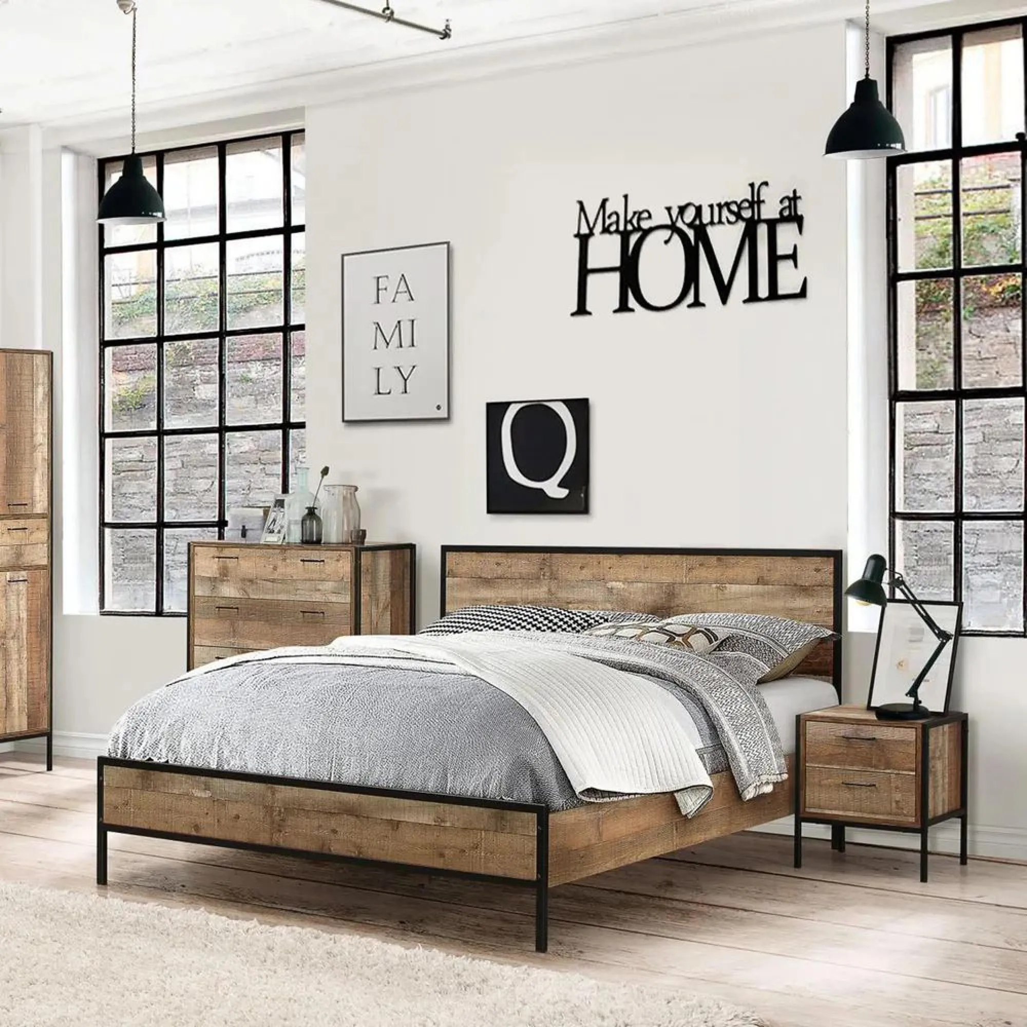 Urban 2 Drawer Bedside Table - Rustic, Wood Effect