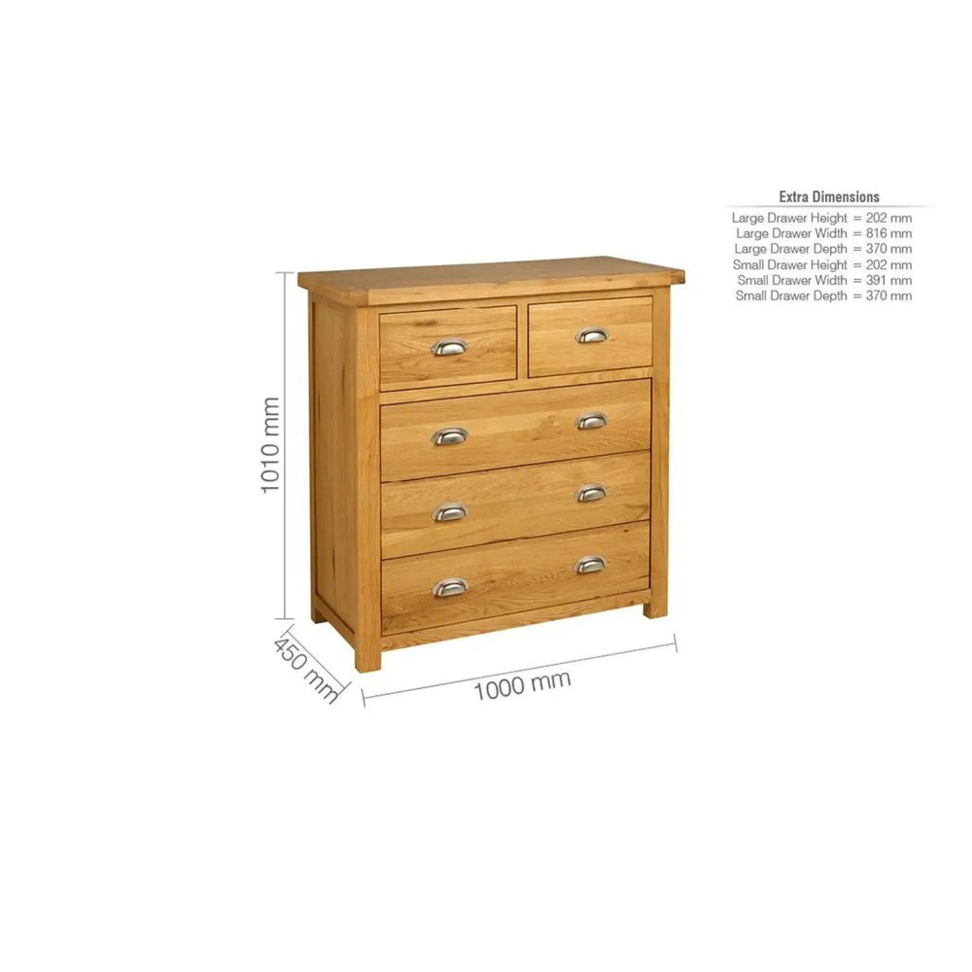 Woburn 3+2 Drawer Chest - Rustic, Oak
