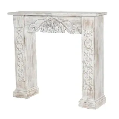 Wood Carved Console Table - White image