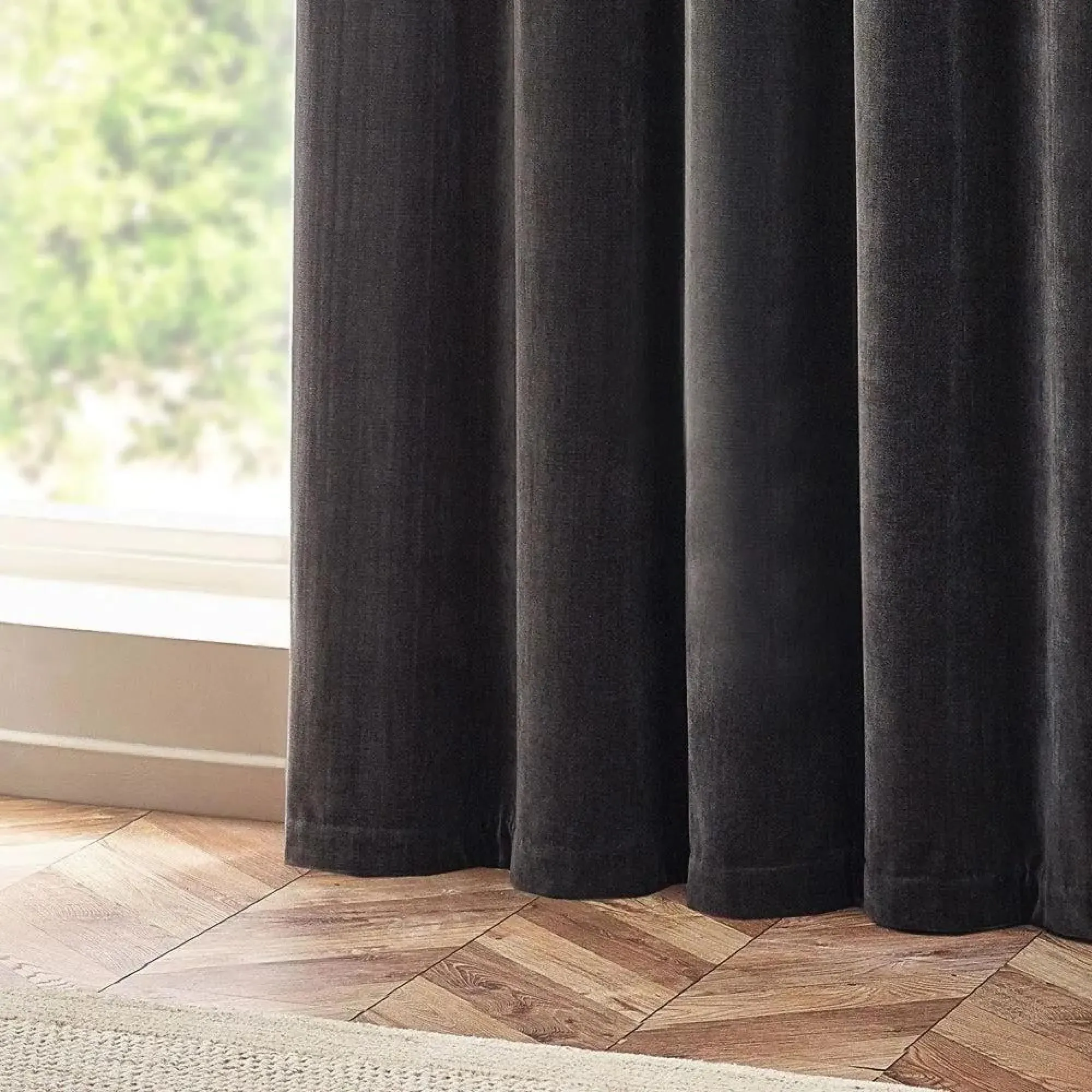 Yard Heavy Chenille Room Darkening Eyelet Curtains - Charcoal