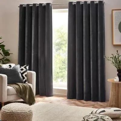 Yard Heavy Chenille Room Darkening Eyelet Curtains - Charcoal