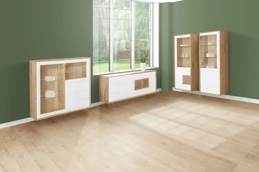 Modena Oak Tall Display Cabinet with Glass Door - Painted