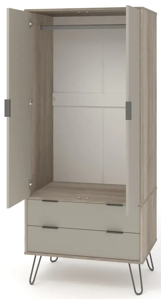 Alaska 2 Door 2 Drawer Wardrobe with Hairpin Legs - Driftwood