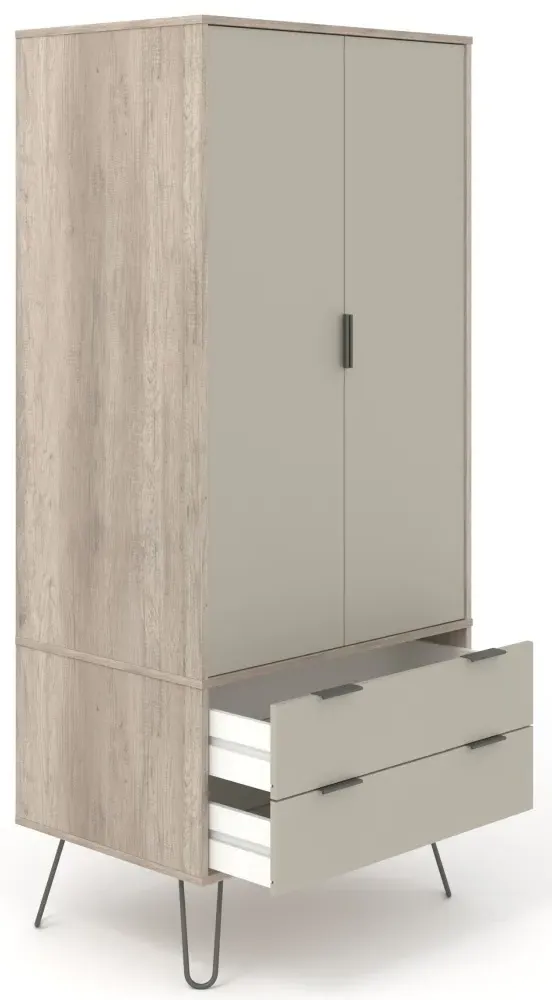 Alaska 2 Door 2 Drawer Wardrobe with Hairpin Legs - Driftwood