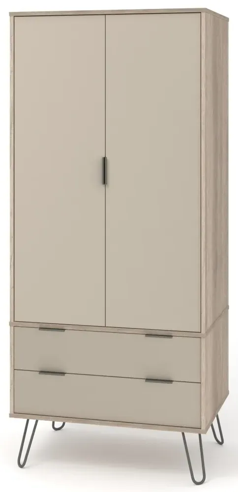 Alaska 2 Door 2 Drawer Wardrobe with Hairpin Legs - Driftwood
