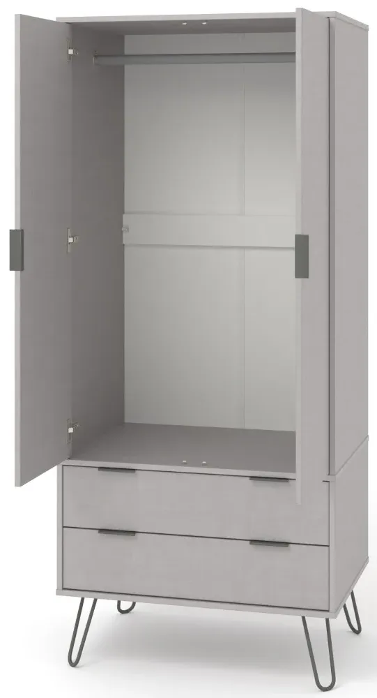 Alaska 2 Door 2 Drawer Wardrobe with Hairpin Legs - Grey