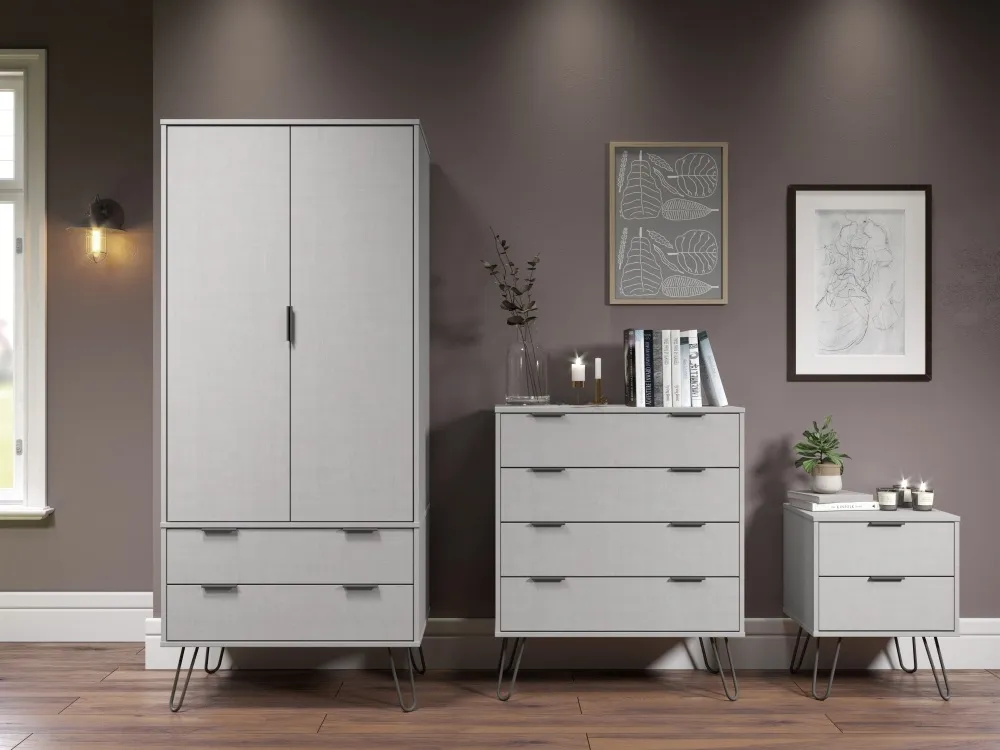 Alaska 2 Door 2 Drawer Wardrobe with Hairpin Legs - Grey