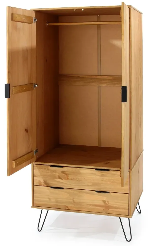 Alaska 2 Door 2 Drawer Wardrobe with Hairpin Legs - Pine