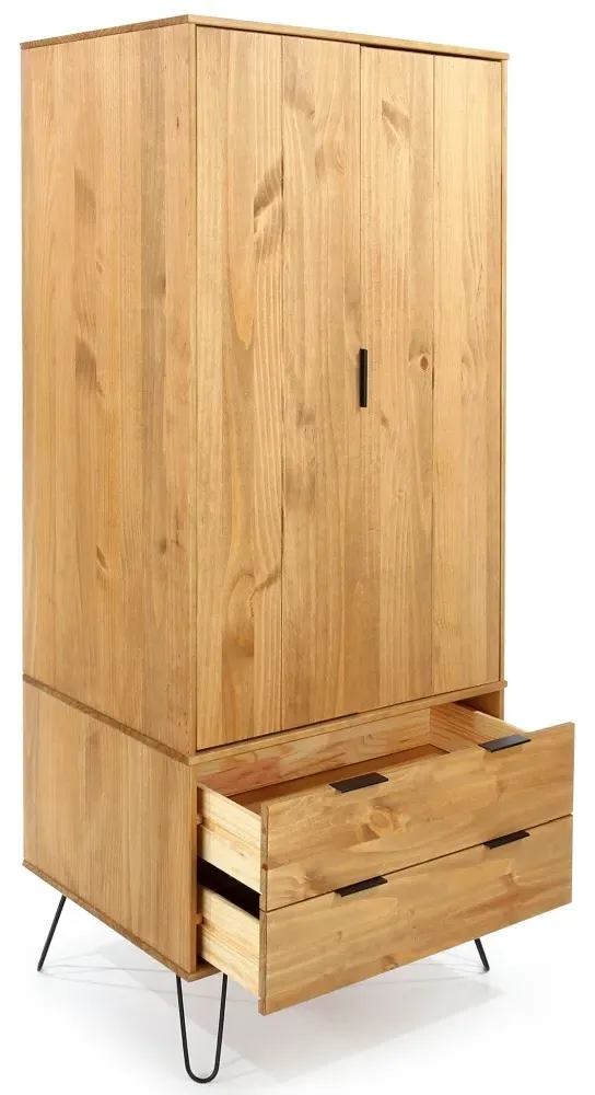 Alaska 2 Door 2 Drawer Wardrobe with Hairpin Legs - Pine