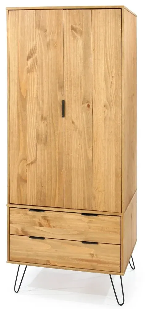 Alaska 2 Door 2 Drawer Wardrobe with Hairpin Legs - Pine
