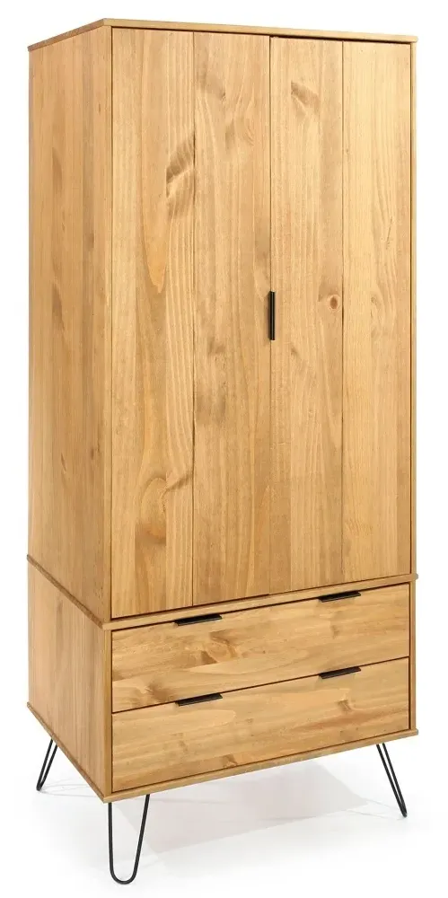Alaska 2 Door 2 Drawer Wardrobe with Hairpin Legs - Pine