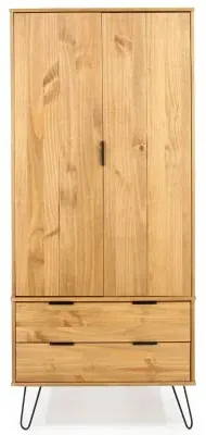 Alaska 2 Door 2 Drawer Wardrobe with Hairpin Legs - Pine