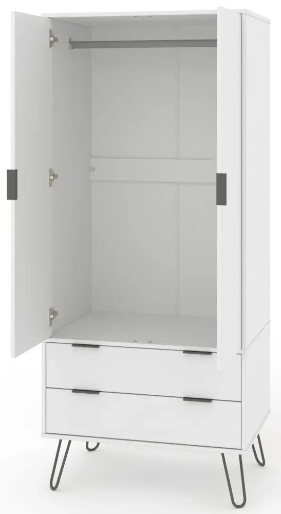Alaska 2 Door 2 Drawer Wardrobe with Hairpin Legs - White