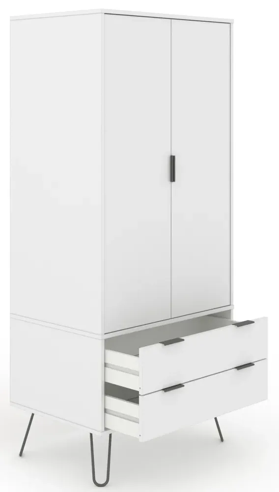 Alaska 2 Door 2 Drawer Wardrobe with Hairpin Legs - White
