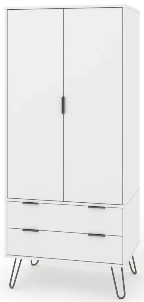 Alaska 2 Door 2 Drawer Wardrobe with Hairpin Legs - White