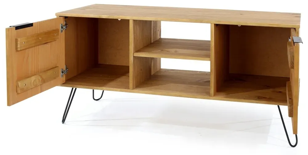 Alaska 2 Door TV Unit with Hairpin Legs - Waxed Pine