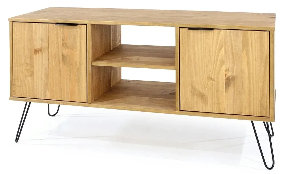 Alaska 2 Door TV Unit with Hairpin Legs - Waxed Pine