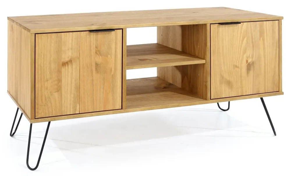 Alaska 2 Door TV Unit with Hairpin Legs - Waxed Pine