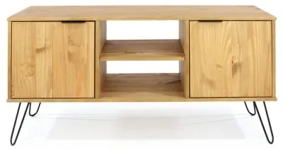 Alaska 2 Door TV Unit with Hairpin Legs - Waxed Pine
