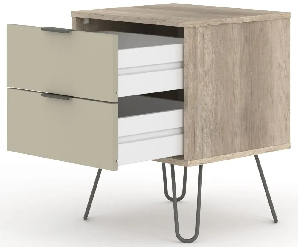 Alaska 2 Drawer Bedside Cabinet with Hairpin Legs - Driftwood