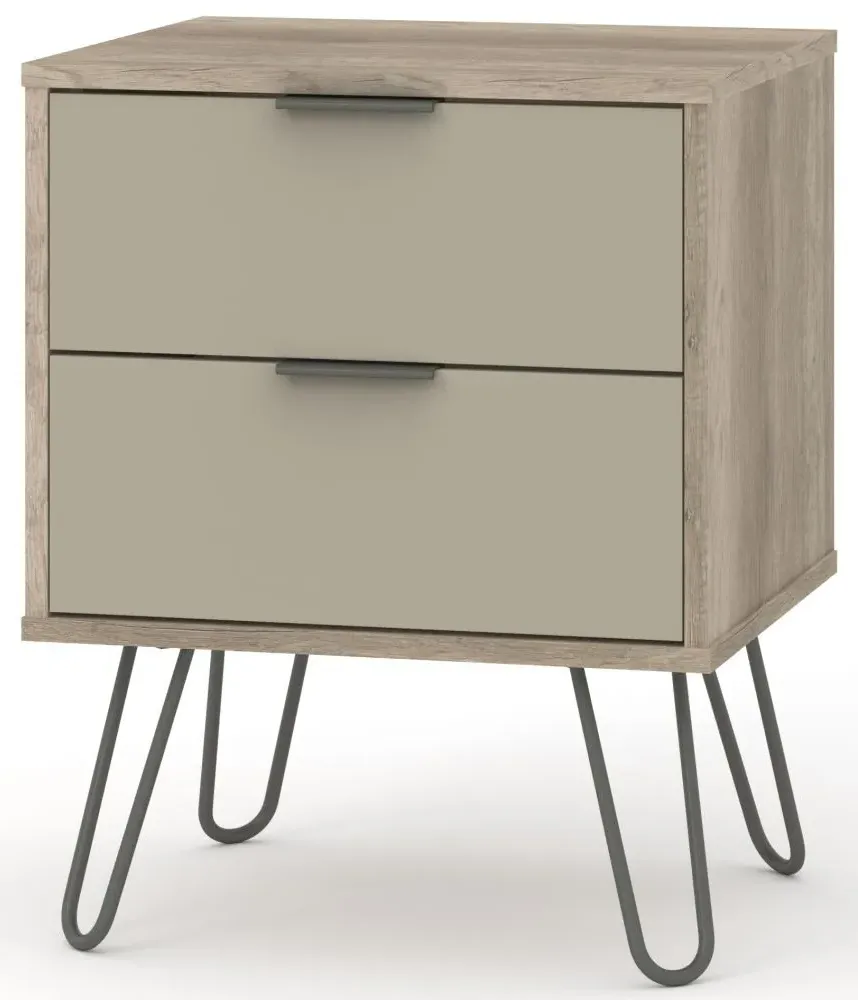 Alaska 2 Drawer Bedside Cabinet with Hairpin Legs - Driftwood