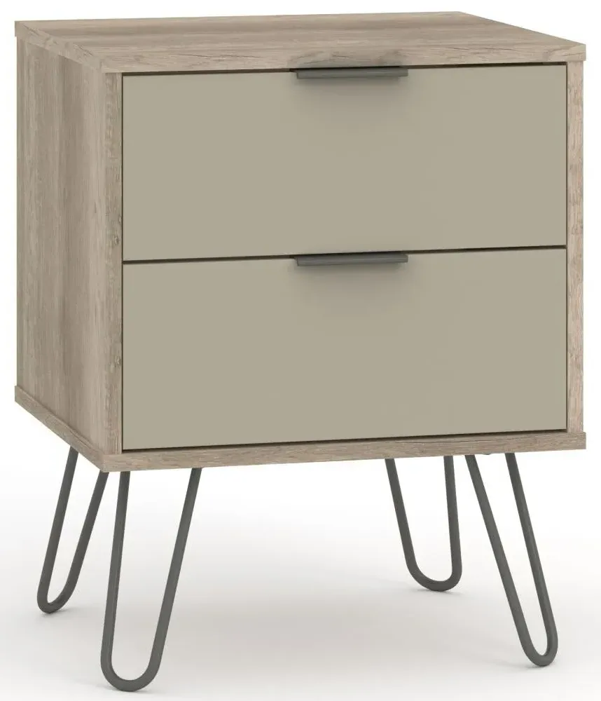 Alaska 2 Drawer Bedside Cabinet with Hairpin Legs - Driftwood