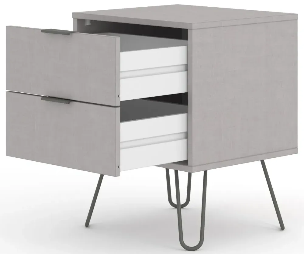 Alaska 2 Drawer Bedside Cabinet with Hairpin Legs - Grey